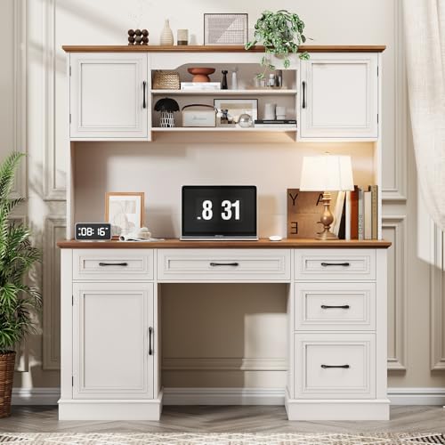 Executive Desk with 5 Drawers, White, view 2
