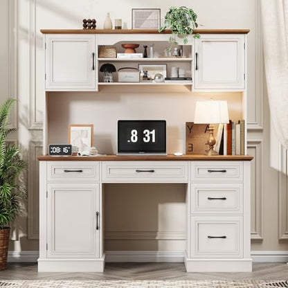 Executive Desk with 5 Drawers, White, view 2