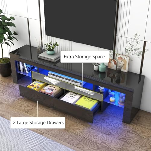 70in LED TV Stand for 75/80/85 inch TV, Modern Black TV Stands for Living Room, view 6