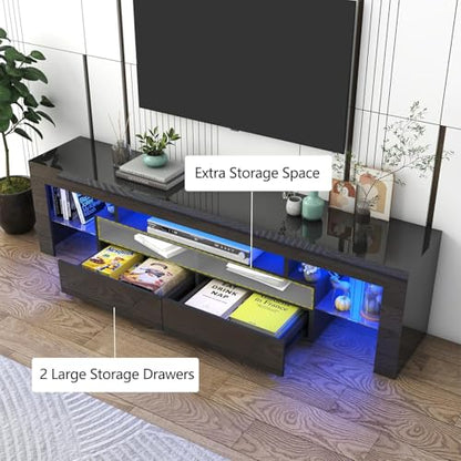 70in LED TV Stand for 75/80/85 inch TV, Modern Black TV Stands for Living Room, view 6