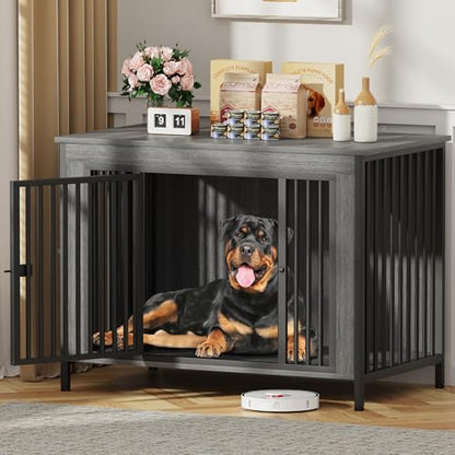 47.24" Dog Crate Furniture for 1 or 2 Dogs, 65-92 Pounds, Dark Grey, view 2