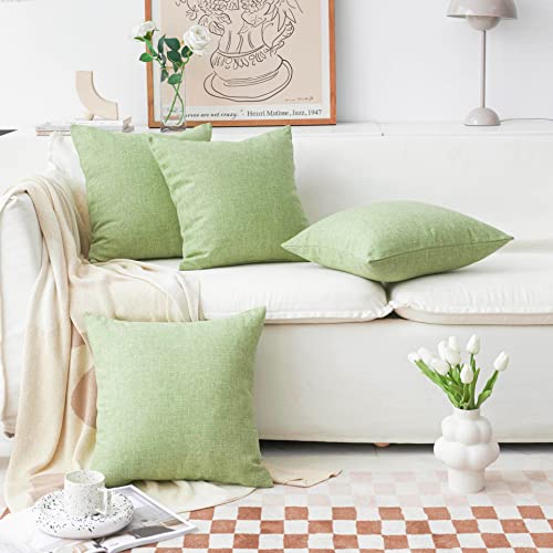 Pillow Covers Linen Textured Decorative Pillowcases for Bed Sage Burlap Sofa Pillows Slipcovers for Couch Living Room Decor, 18 x 18 inches, Set of 4, Grass Green