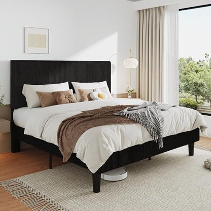 King Bed Frame, Corduroy Tufted Headboard, Black, view 6