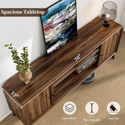 70" Mid Century TV Stand for Living Room Entrainment Center, Walnut, view 6
