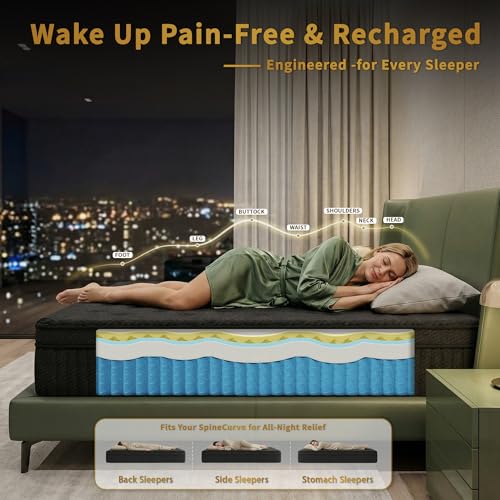 King Size Mattress 14 Inch - Medium Firm Hybrid for Master Bedroom, Pocket Coils, Bamboo Cooling Cover, Anti Sag Support, for Plus Size Sleepers, Fiberglass-Free
