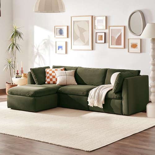 Oversized Modular Sectional Sofa with Fully Removable Covers and Storage, Convertible U, L-Shaped and Sleeper Sectional, Modern Couches with Ottoman Chaise (Olive Green Velvet, 4 Seats, L)