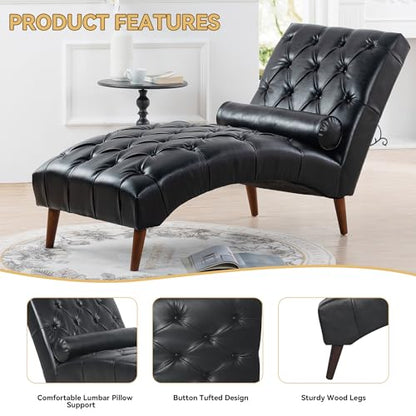 PU Leather Chaise Lounge Chair Indoor, Armless, Black, view 6