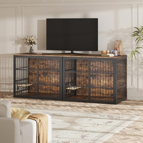 48'' XXL Dog Crate Furniture with Rotating Feeder, Rustic Brown, view 7