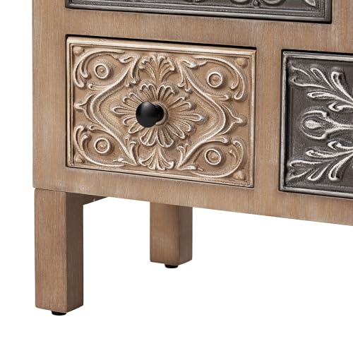 Vintage Accent Cabinet with 8 Hand-Carved Drawers, Boho Rustic Wood Storage Chest, Fully Assembled Distressed Apothecary Console for Entryway, Living Room & Bedroom