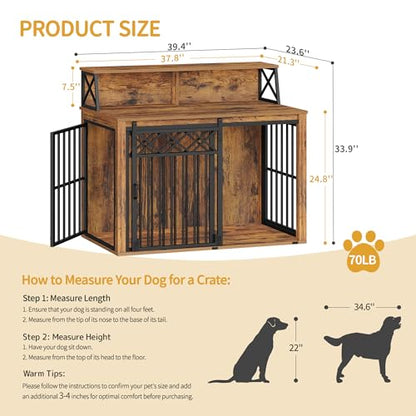 39.4'' L Dog Crate Furniture, Dog Kennel Indoor with Storage Shelf, view 3