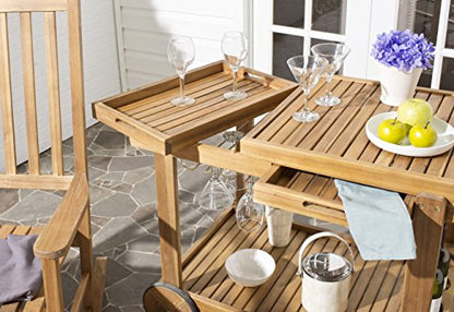 Safavieh -Outdoor Collection Orland Natural Wood Tea Trolley Cart, view 3