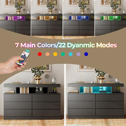 Black Dresser for Bedroom with Charging Station and LED Lights, view 4