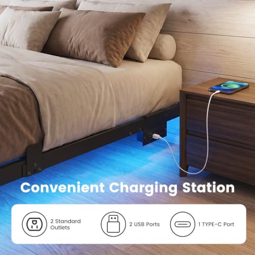Full Floating Bed Frame with Smart LED Lights, USB Charging Station, view 6