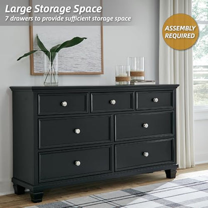 Signature Design by Ashley 7 Drawer Dresser, Wide Black, Lanolee, view 5