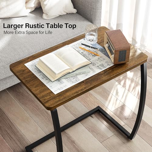 Side Table, End Table, Vintage C-Shaped Couch Table for Sofa Laptop Coffee Snack, Walnut