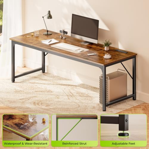 70x24 Inch Computer Desk with Power Outlets & USB-C, Rustic Brown, view 8