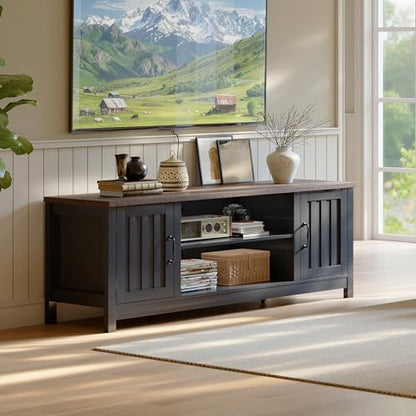 54" Farmhouse TV Stand with Storage Cabinet and Open Shelves, view 2