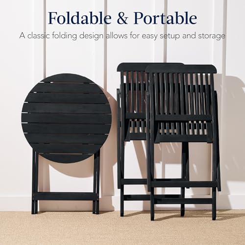 Best Choice Products 3-Piece Acacia Wood Bistro Set, Folding Patio Furniture for Backyard, Balcony, Deck w/ 2 Chairs, Round Coffee Table, Teak Finish - Charcoal