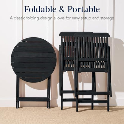 Best Choice Products 3-Piece Acacia Wood Bistro Set, Folding Patio Furniture for Backyard, Balcony, Deck w/ 2 Chairs, Round Coffee Table, Teak Finish - Charcoal