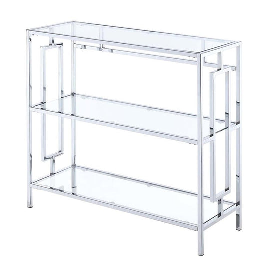 Town Square Chrome 3 Tier Bookcase, Clear Glass / Chrome Frame