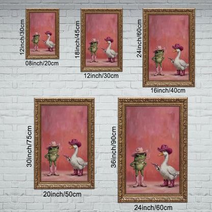 Whimsical Pink Cowboy Frog and Duck Poster Cute Western Animal Wall Art | Funny Trendy Cowgirl Aesthetic Picture Cozy Room Vibe Mood Booster Decor