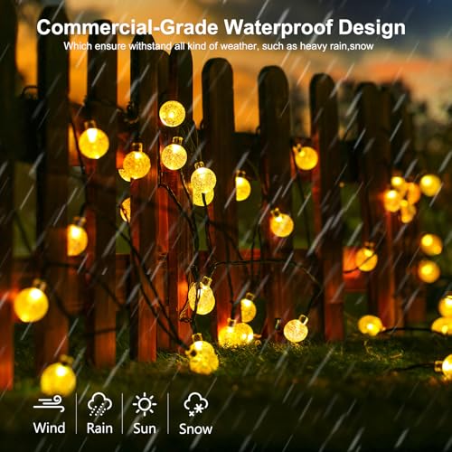 Solar String Lights Outdoor, 65FT 100LED Globe String Lights 8 Lighting Modes, Waterproof Solar Powered Patio Light for Garden Yard Porch Wedding Party Outdoor Decor (Warm White)