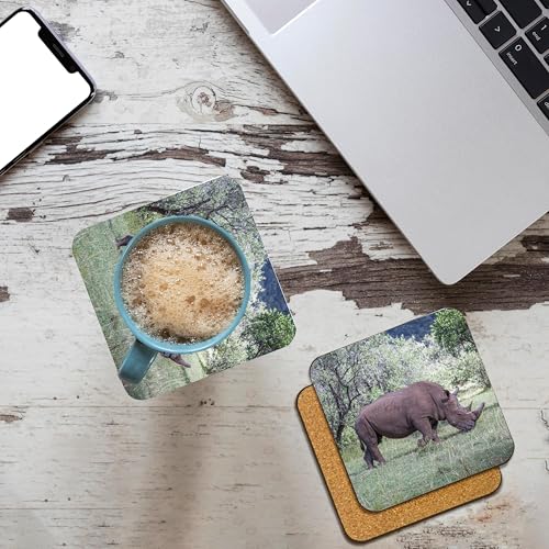 White rhinoceros photo cork coasters, set of 4, view 3