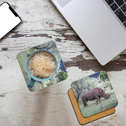 White rhinoceros photo cork coasters, set of 4, view 3