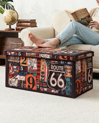 Folding Storage Ottoman Bench with Faux Leather Footrest Seat, Coffee Table 30"x15"x15"