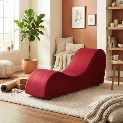 Red Ergonomic Curved Chaise Lounge Chair for Relaxing, view 5