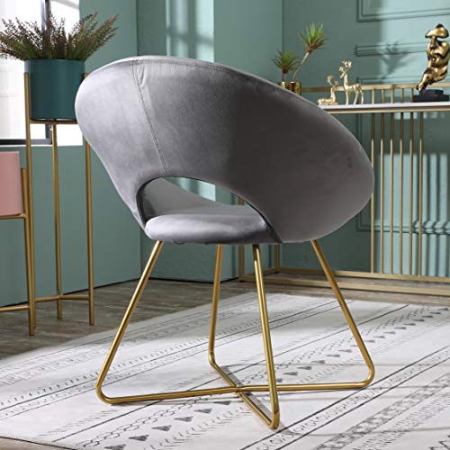 Slatina Silky Velvet Upholstered Accent Chair with Gold Tone Finished Base, Gray