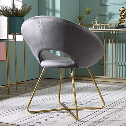 Slatina Silky Velvet Upholstered Accent Chair with Gold Tone Finished Base, Gray