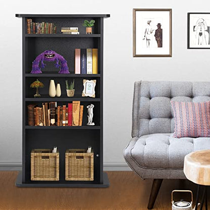 5 Tier DVD cd Storage DVD Shelf Adjustable Bookshelf Bookcase Media Storage Organizer Cabinet for CDs, Books, Video Games, Arts