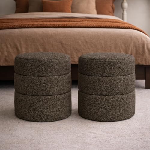 18" Round Ottoman - Dark Brown Boucle