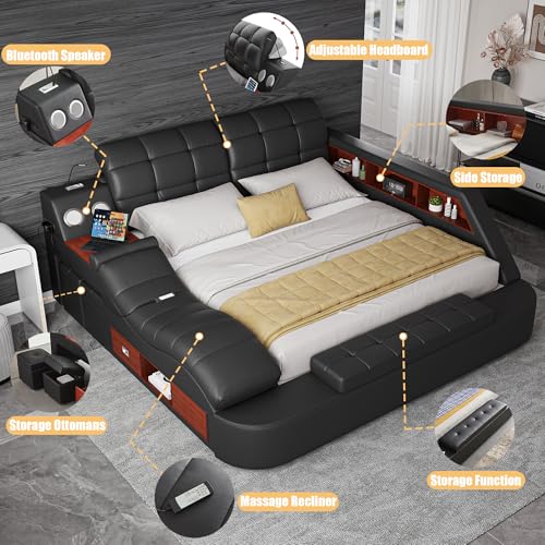 Luxury King Bed Frame PU Leather Bluetooth USB AF, view 5