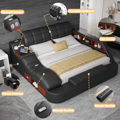 Luxury King Bed Frame PU Leather Bluetooth USB AF, view 5