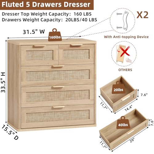 Rattan Dresser for Bedroom, 33.5" Small Chest of Drawers, view 4