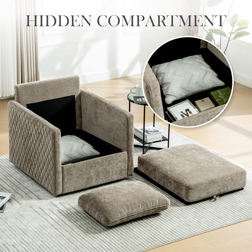 29.5''W Swivel Accent Chair, Comfy Modern Square Arm Chair with Hidden Storage for Living Room/Bedroom/Office, Chenille, Taupe
