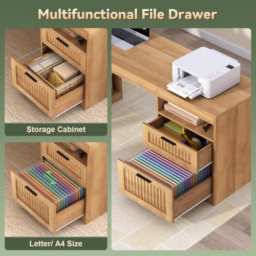 66 inch Fluted L Shaped Standing Desk with Storage for Home Office, view 8