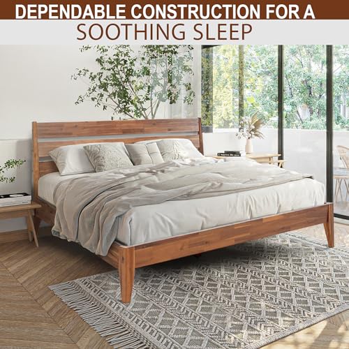 Acacia Emery Bed Frame with Headboard Solid Wood Platform Bed, view 5