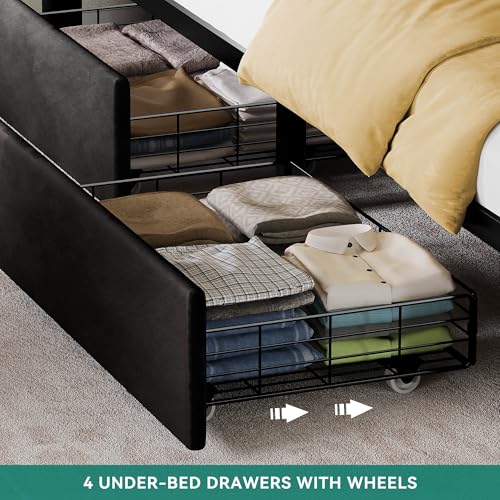 Queen Size Bed Frame with 4 Drawers and RGB LED Lights,USB Port, view 6