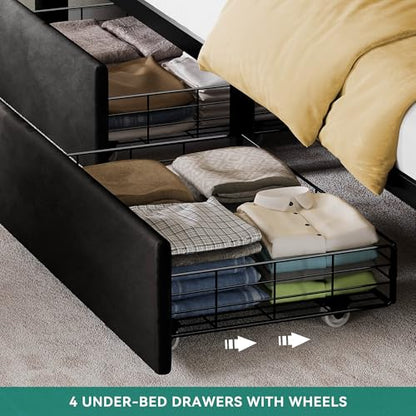Queen Size Bed Frame with 4 Drawers and RGB LED Lights,USB Port, view 6