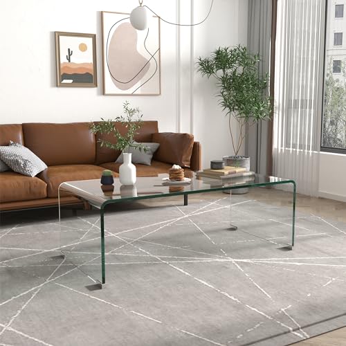 Tempered Glass Coffee Table for Modern Living Room Decor, Easy to Clean with Safe Rounded Edges and Durable Design, 39.3" L x 19.6" W x 13.78" H (1, Transparent Coffee Table)