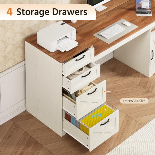 63" Farmhouse Computer Desk with 4 Drawers for Home Office, Bedroom, view 6