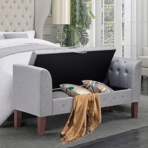 Tufted Stroage Bench for Bedroom Uphosltered Ottoman Bench with Arm with Storage for Entryway, Living Room Gray