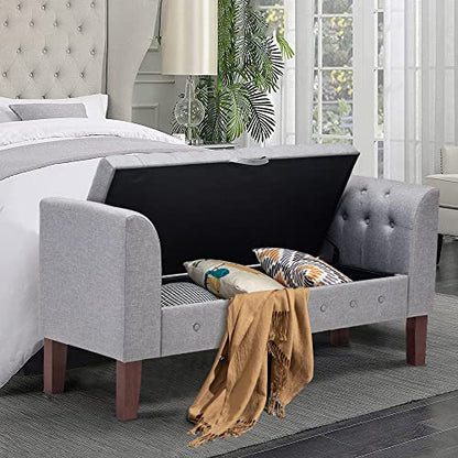 Tufted Stroage Bench for Bedroom Uphosltered Ottoman Bench with Arm with Storage for Entryway, Living Room Gray