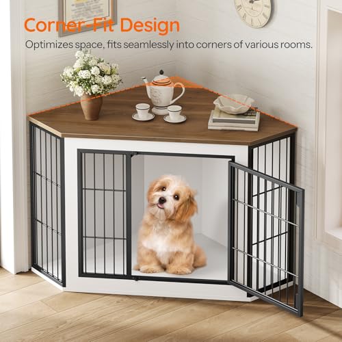Corner Dog Crate Furniture, Decorative Dog Kennel End Table, view 5