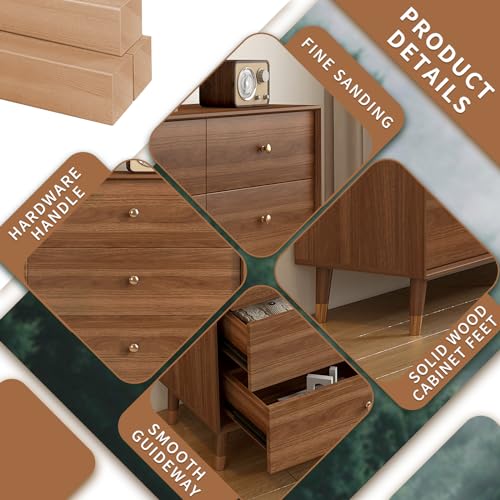 Mid Century Modern 6-Drawer Dresser, 47.2" Solid Wood Frame Chest, Walnut, view 6