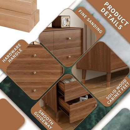 Mid Century Modern 6-Drawer Dresser, 47.2" Solid Wood Frame Chest, Walnut, view 6