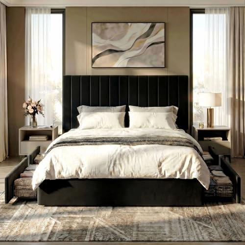 King Size Platform Bed Frame with 4 Oversized Storage Drawers, view 4